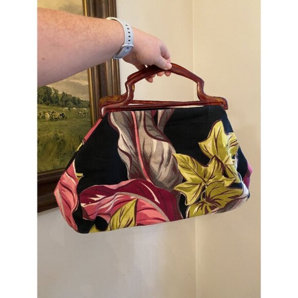 Vintage Handmade Floral Handbag With Handle - 17" W X 12" H